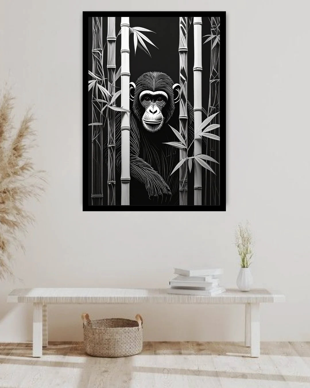Black &amp; White Gorilla Bamboo – Wall Art Canvas