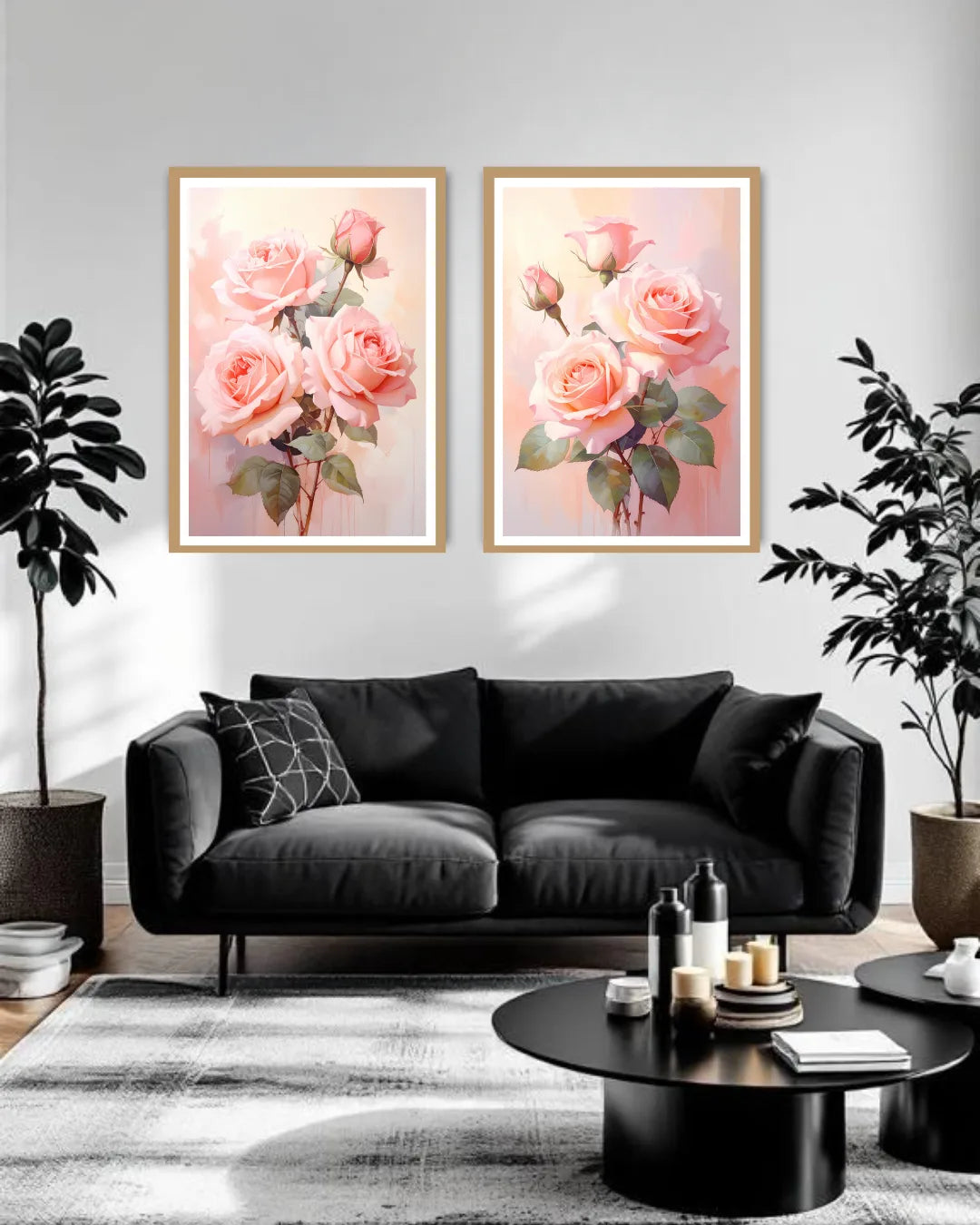 Pink Rose Floral Set of 2 - Wall Art Canvas