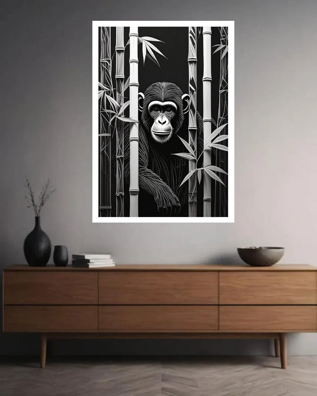 Black &amp; White Gorilla Bamboo – Wall Art Canvas