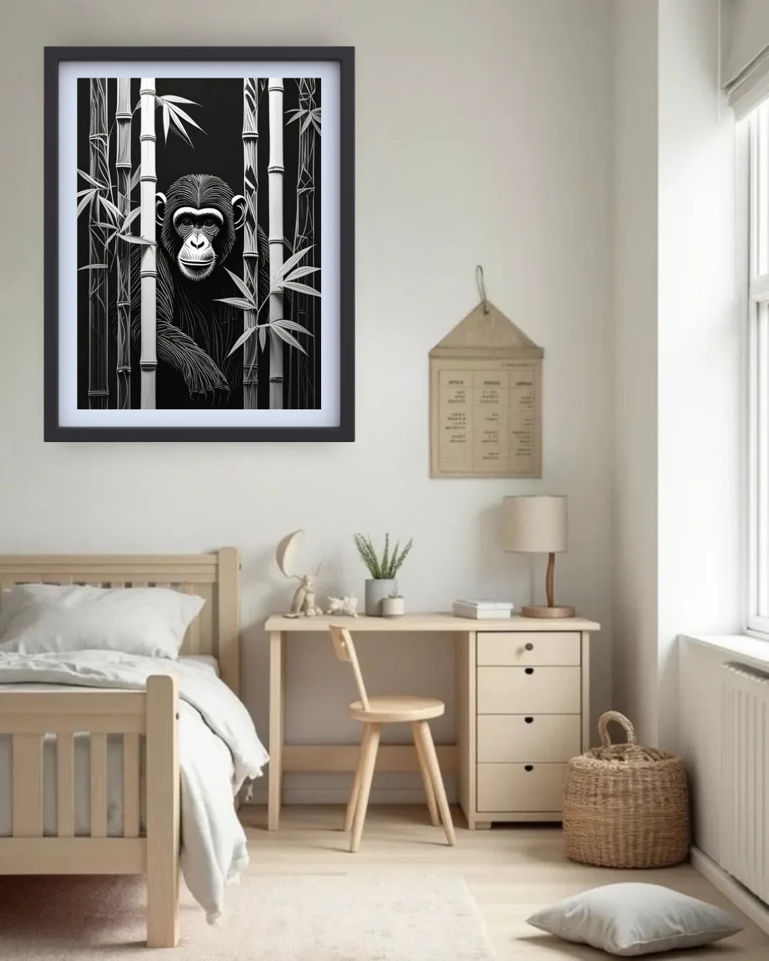 Black &amp; White Gorilla Bamboo – Wall Art Canvas