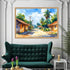Sunny Village Street Watercolor Painting – Wall Art Canvas WallArtVibes
