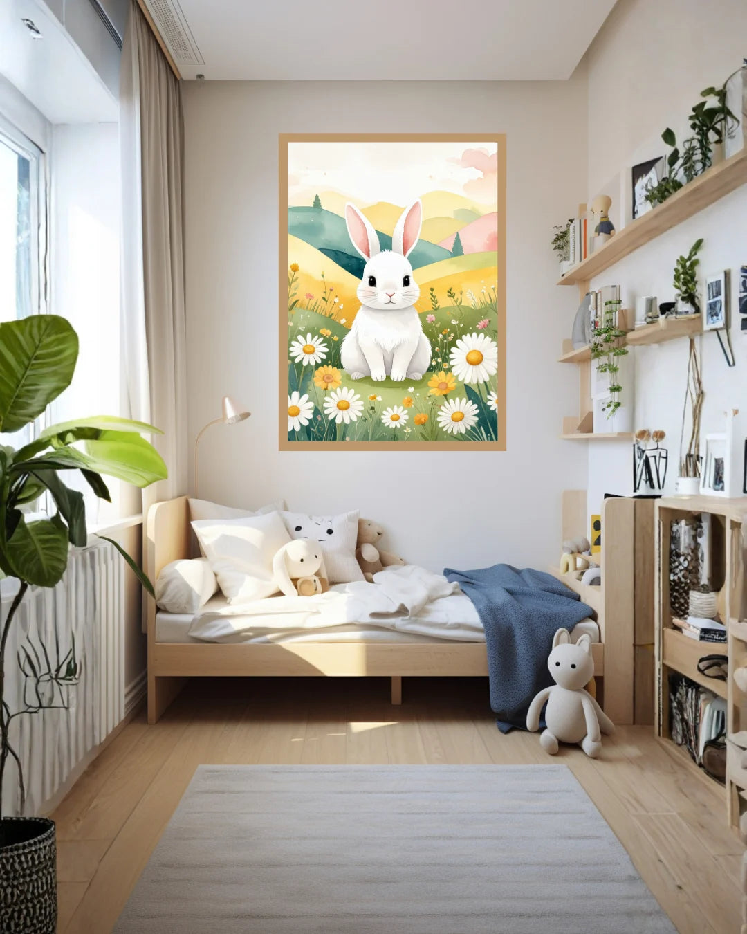 Cute White Bunny in a Spring Meadow – Wall Art Canvas