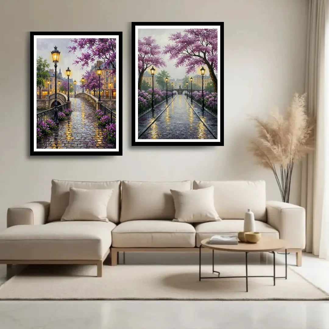 Lavender tree street scene canvas painting wall art
