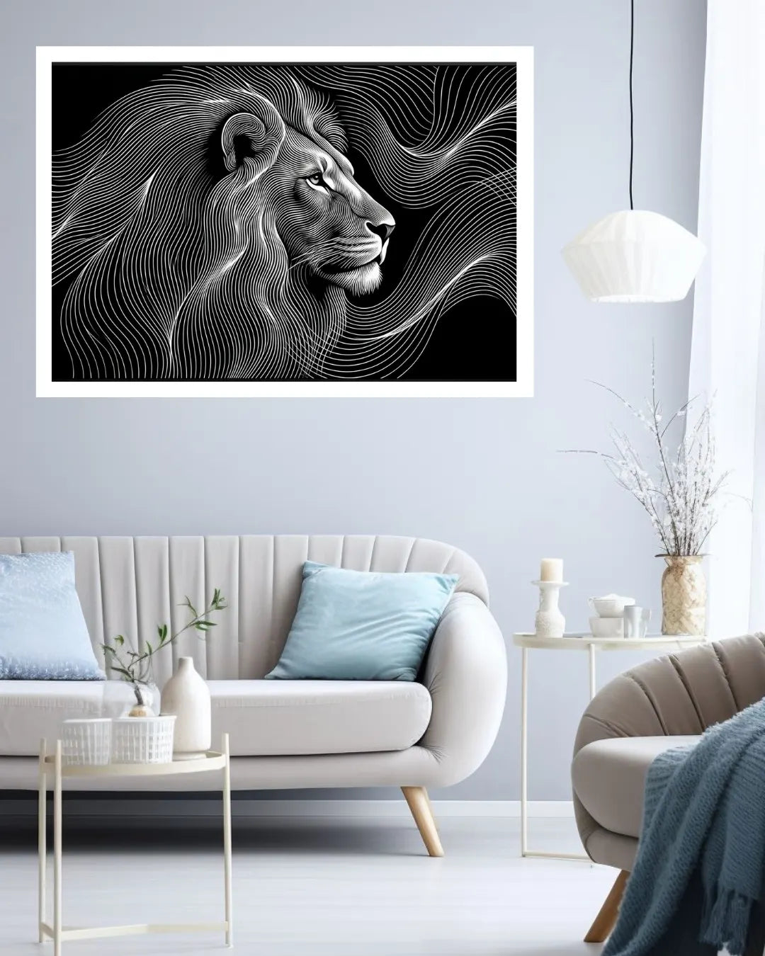 Black &amp; White Lion Portrait – Wall Art Canvas