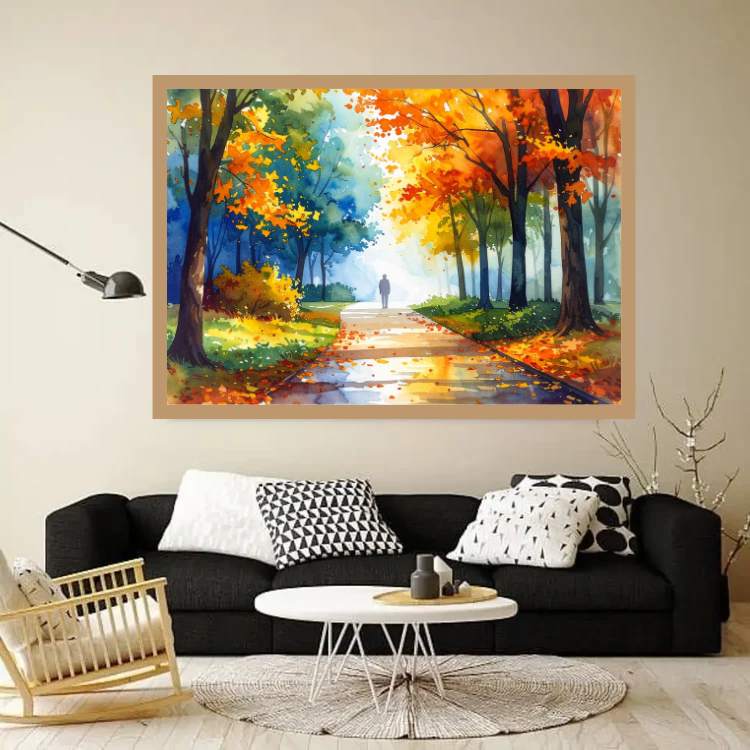 Autumn Forest Path Watercolor Painting – Wall Art Canvas WallArtVibes