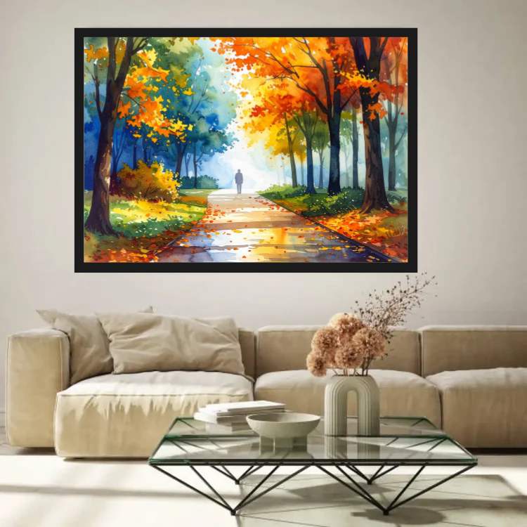 Autumn Forest Path Watercolor Painting – Wall Art Canvas WallArtVibes