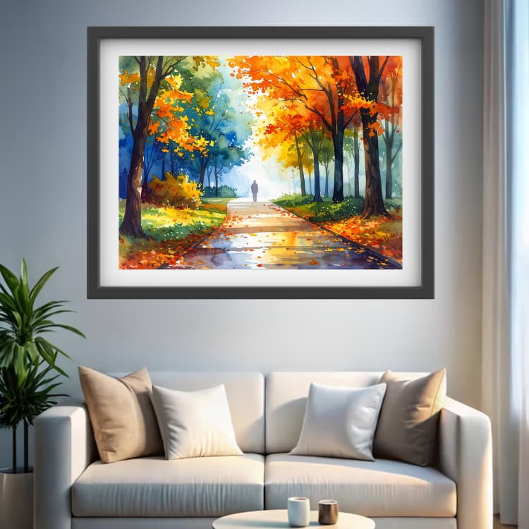 Autumn Forest Path Watercolor Painting – Wall Art Canvas WallArtVibes