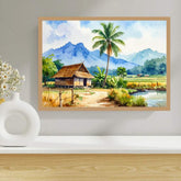 Beautiful Village Landscape Watercolor Painting – Wall Art Canvas WallArtVibes