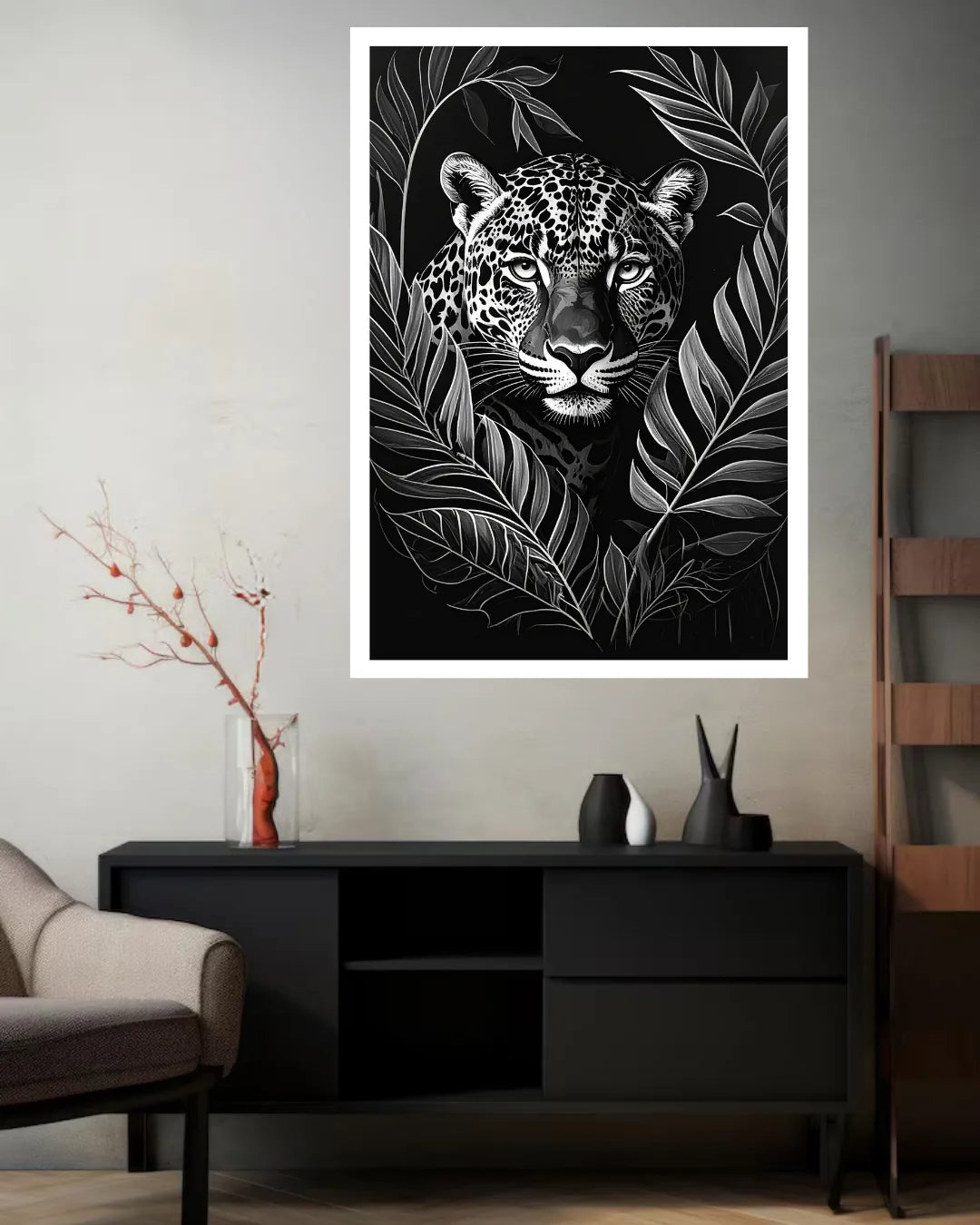 Black &amp; White Leopard Portrait – Wall Art Canvas