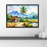 Beautiful Village Landscape Watercolor Painting – Wall Art Canvas WallArtVibes
