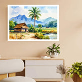 Beautiful Village Landscape Watercolor Painting – Wall Art Canvas WallArtVibes