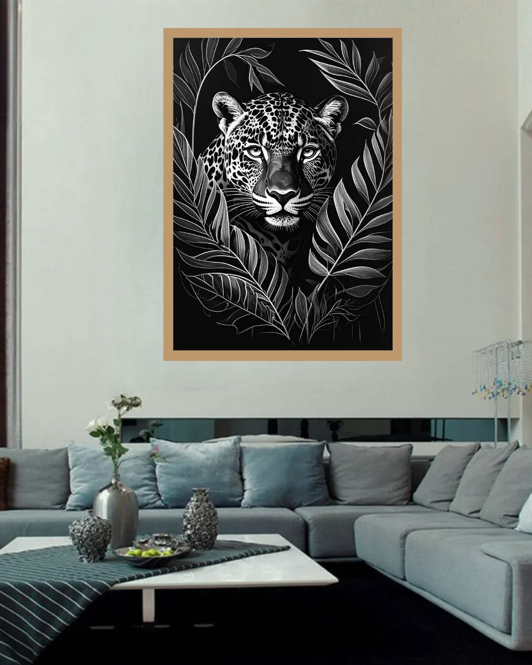 Black &amp; White Leopard Portrait – Wall Art Canvas