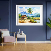 Beautiful Village Landscape Watercolor Painting – Wall Art Canvas WallArtVibes