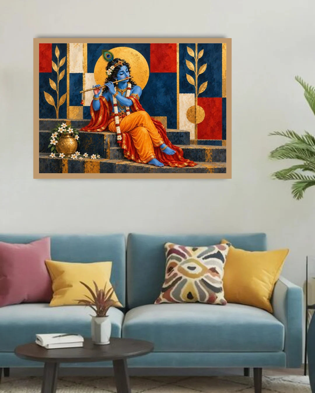 Divine Lord Krishna Playing Flute – Wall Art Canvas