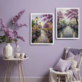 Rainy evening floral street canvas artwork
