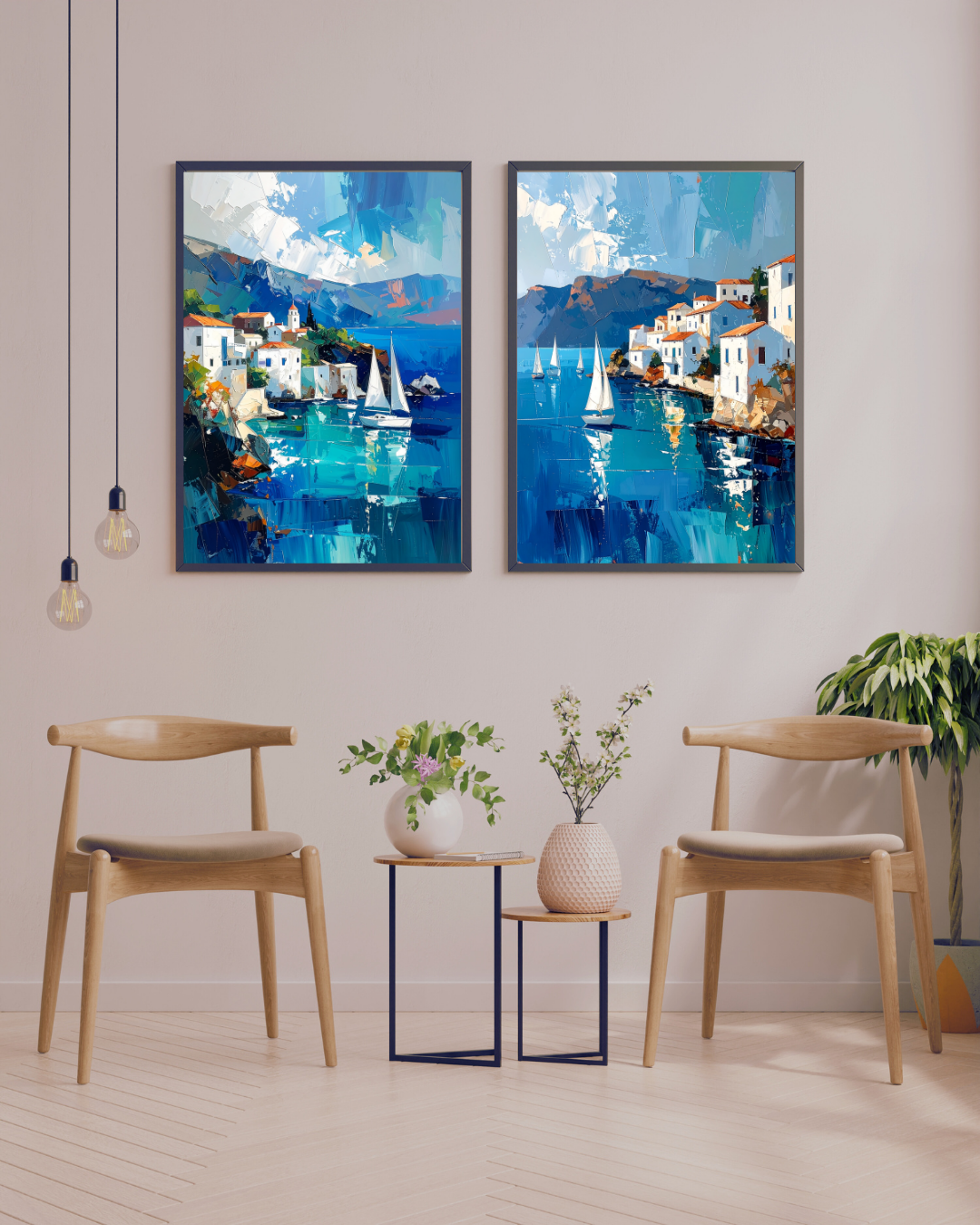 Mediterranean Coastal Village Art - Premium Canvas Painting