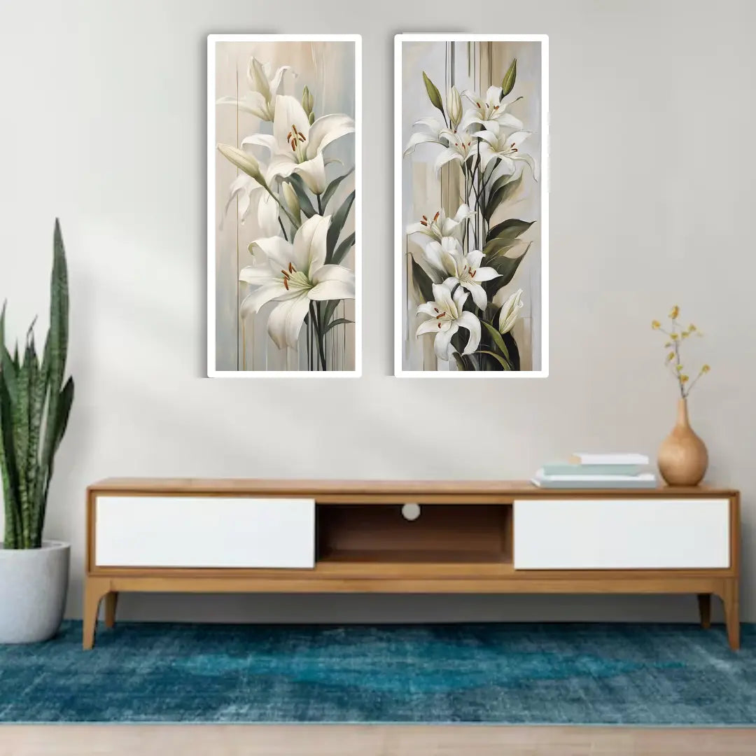 Elegant White Lily Canvas Wall Art Set