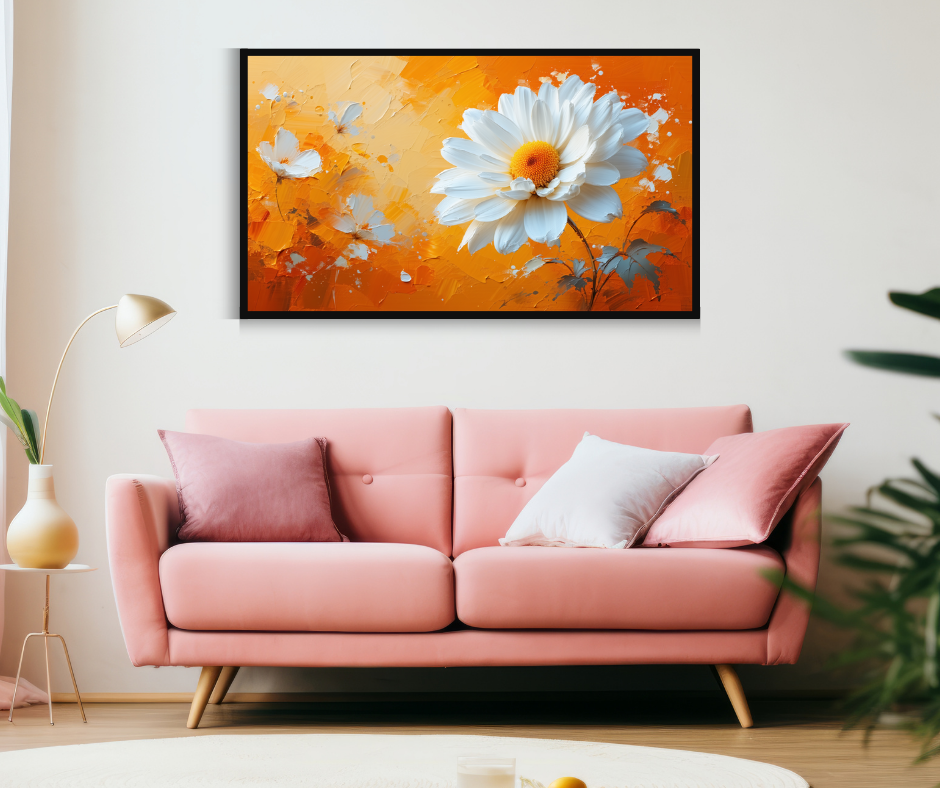 Orange Abstract Daisy Art - Contemporary Canvas Painting