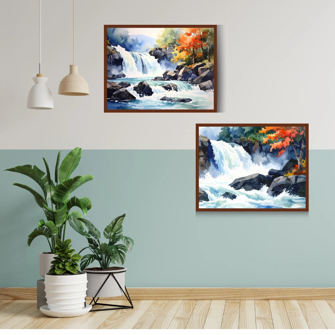 Autumn Waterfall - Set Of 2 - Wall Art Canvas