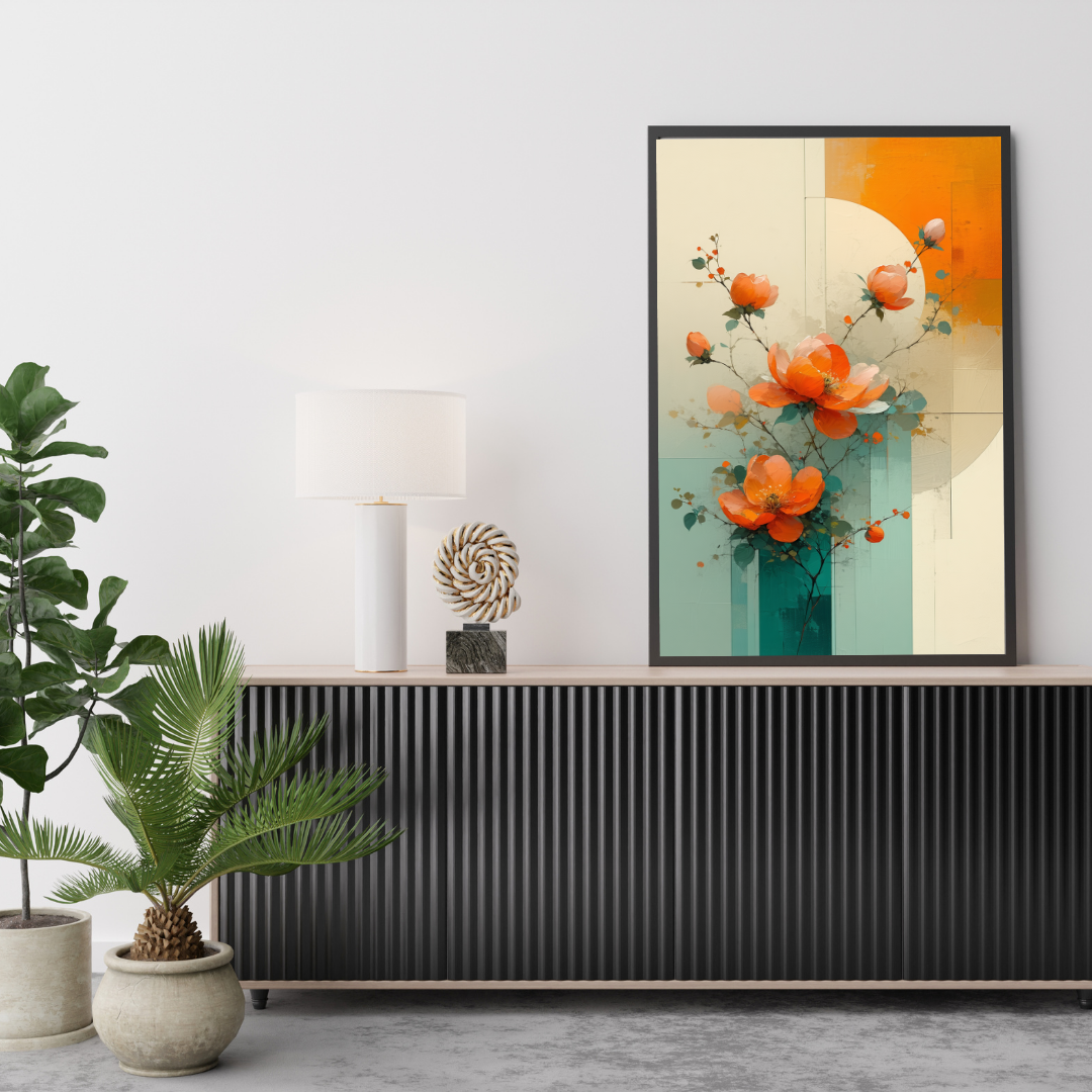Geometric Mixed Media Floral Art - Premium Canvas Painting