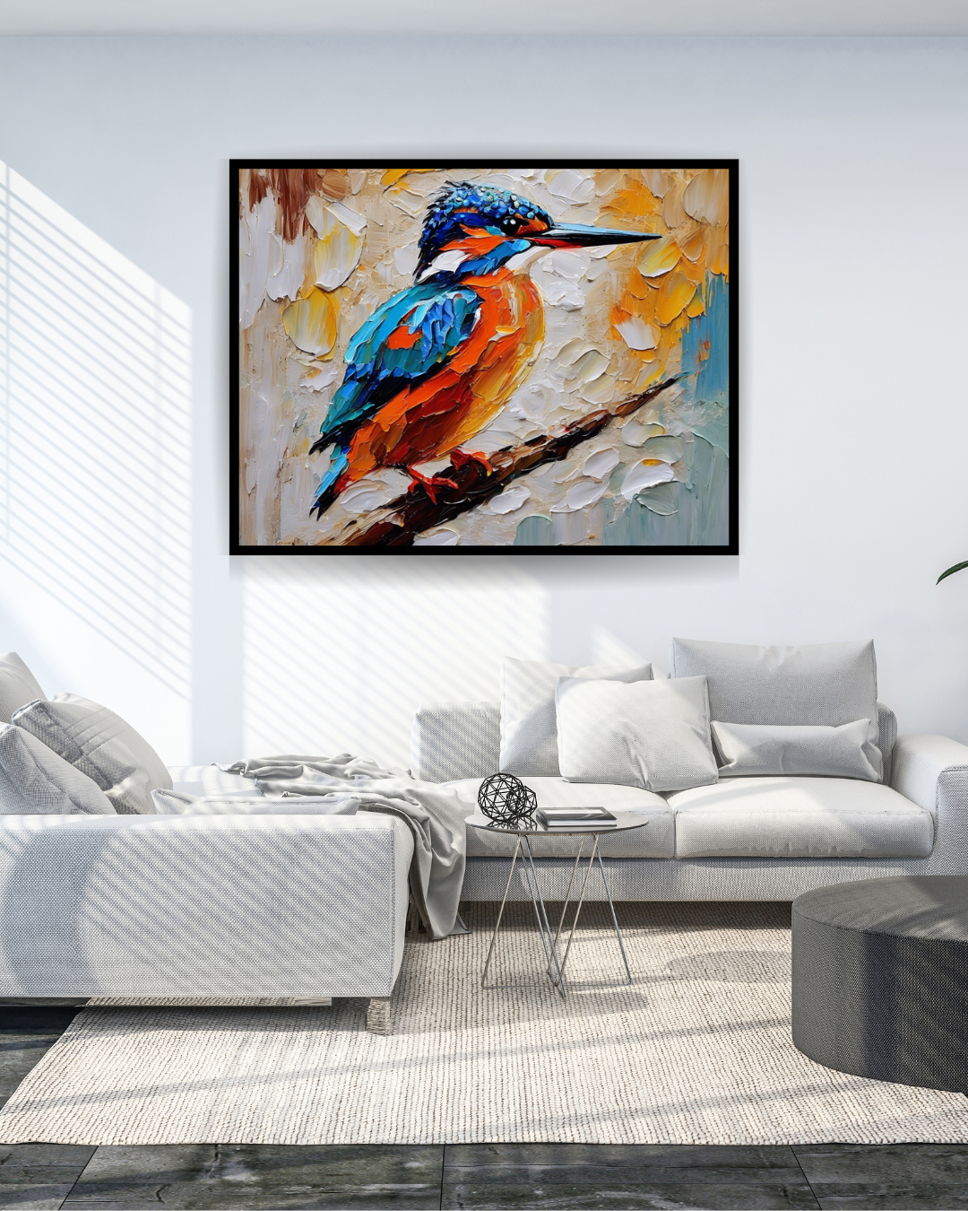 Kingfisher Bird Art - Textured Palette Knife Wildlife Canvas