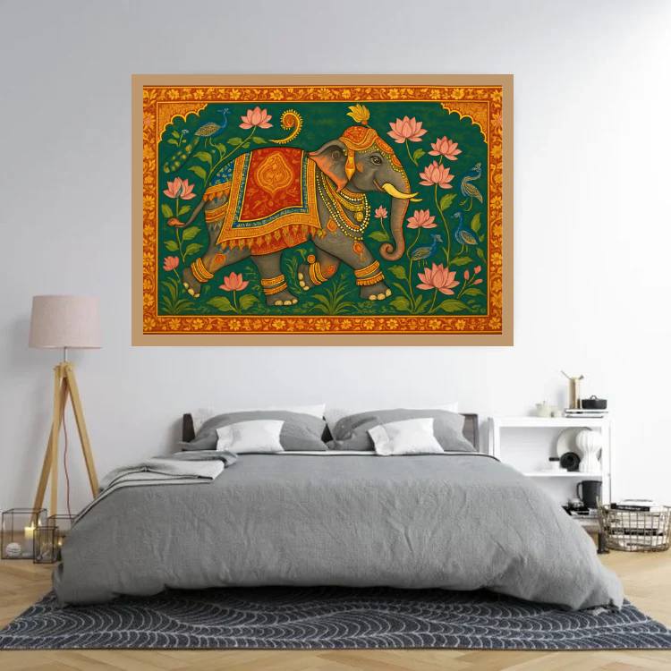 Elephant in Bloom: A Miniature of Indian Grandeur - Wall Art Canvas WallArtVibes