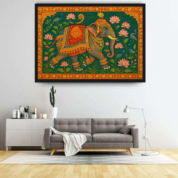 Elephant in Bloom: A Miniature of Indian Grandeur - Wall Art Canvas WallArtVibes