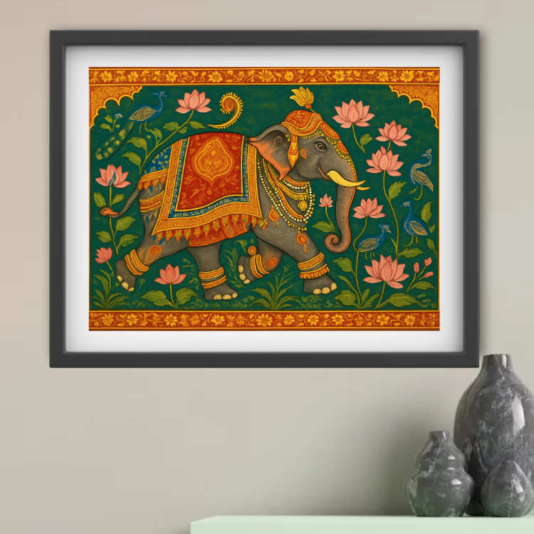 Elephant in Bloom: A Miniature of Indian Grandeur - Wall Art Canvas WallArtVibes