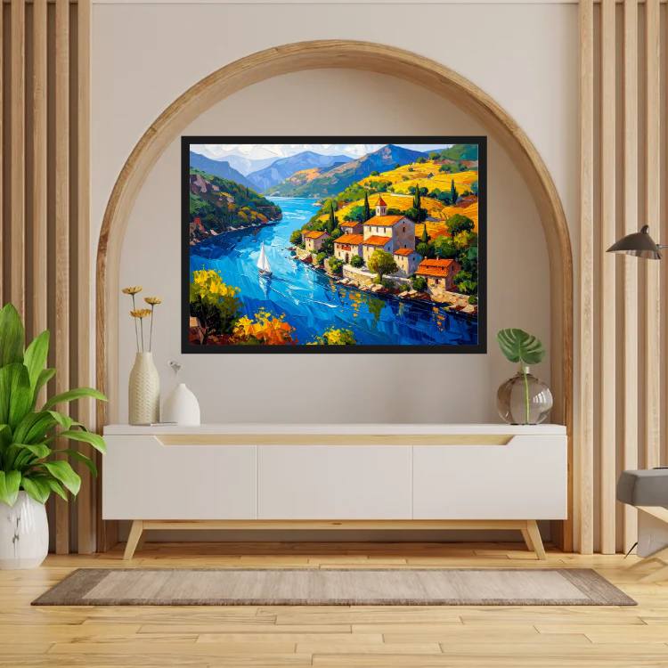 Riverside Village Charm – Wall Art Canvas WallArtVibes