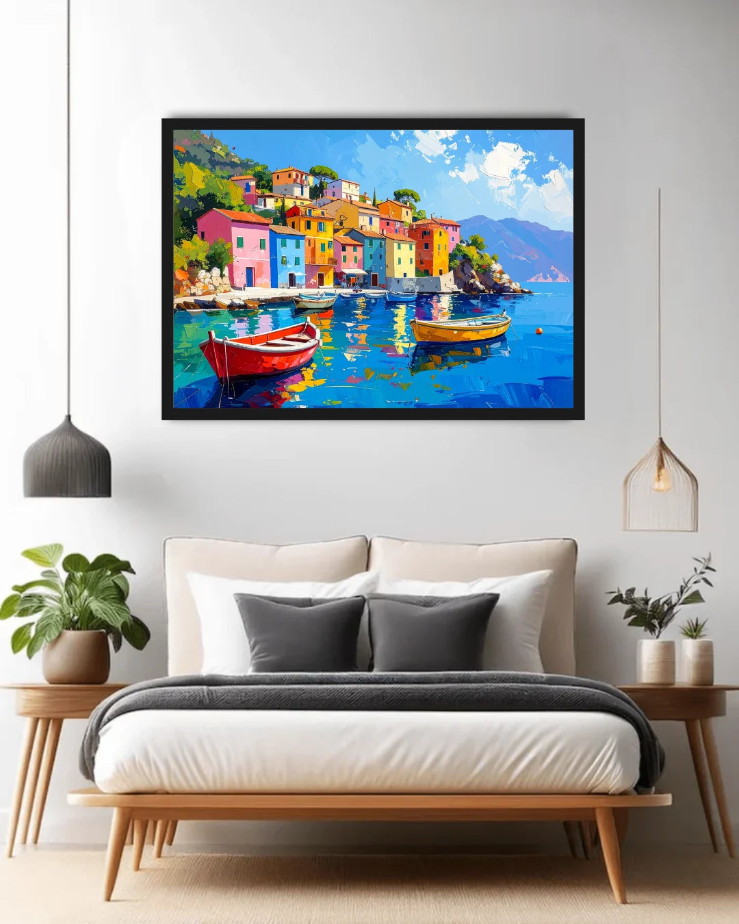 Colorful Coastal Village Boat - Wall Art Canvas WallArtVibes