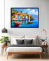 Colorful Coastal Village Boat - Wall Art Canvas WallArtVibes