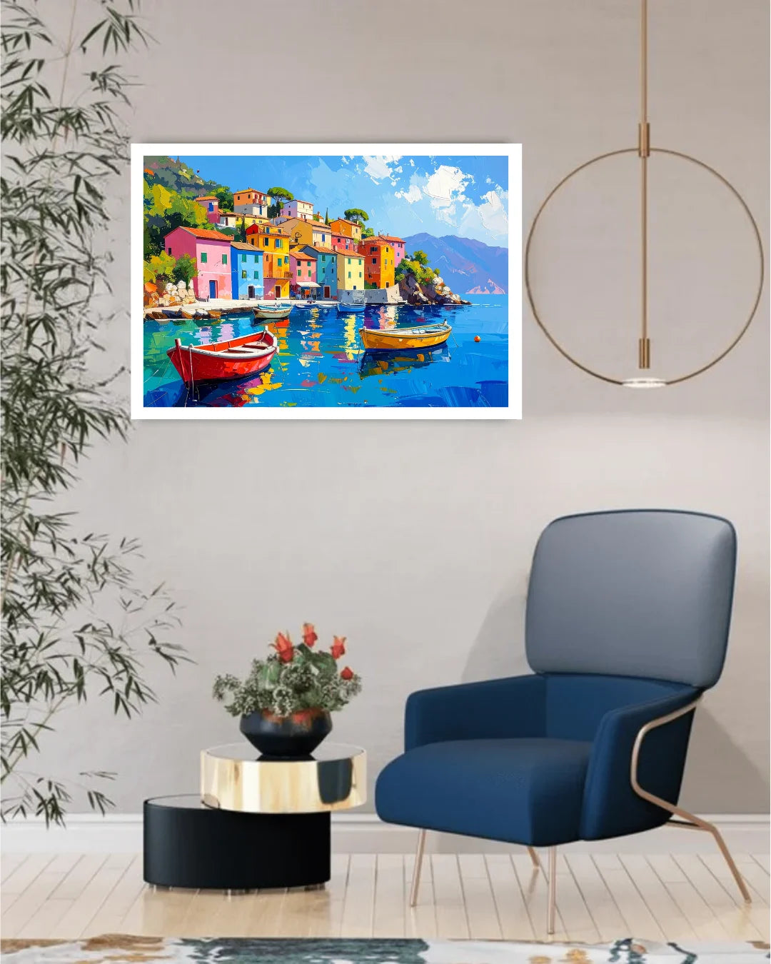 Colorful Coastal Village Boat - Wall Art Canvas WallArtVibes
