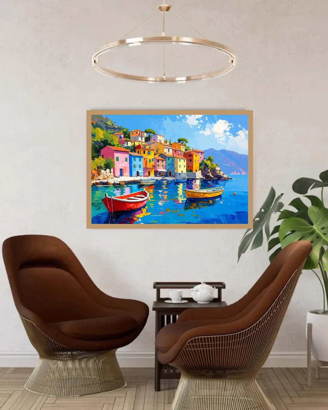 Colorful Coastal Village Boat - Wall Art Canvas WallArtVibes