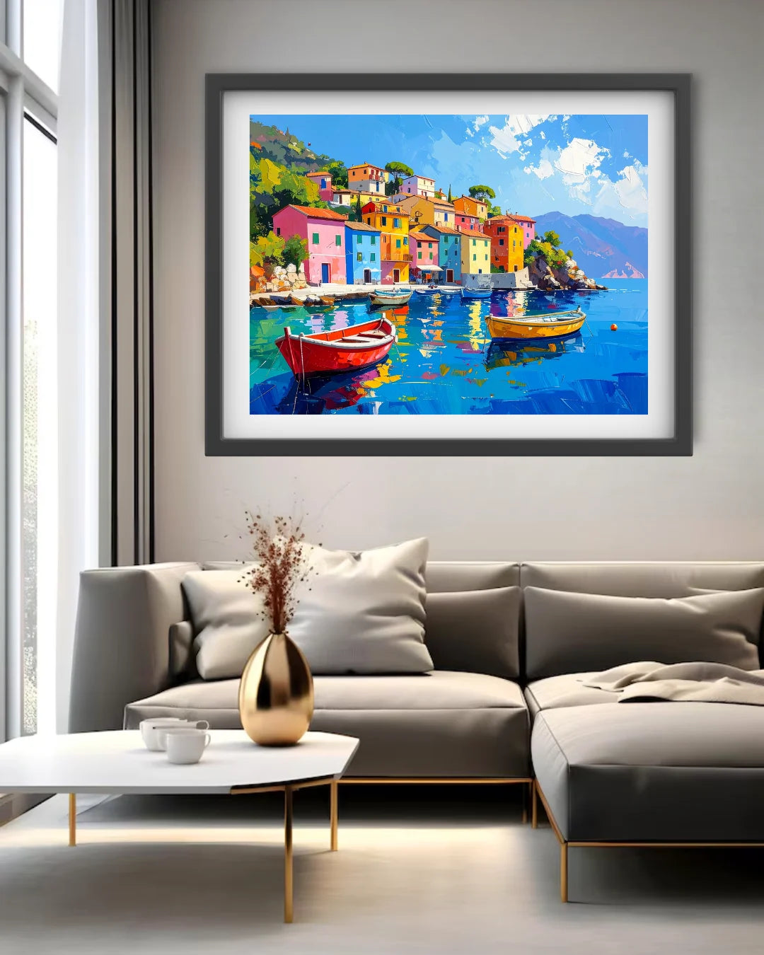 Colorful Coastal Village Boat - Wall Art Canvas WallArtVibes