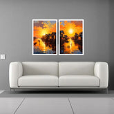 Riverside in Radiant Light - Set Of 2 - Wall Art Canvas WallArtVibes