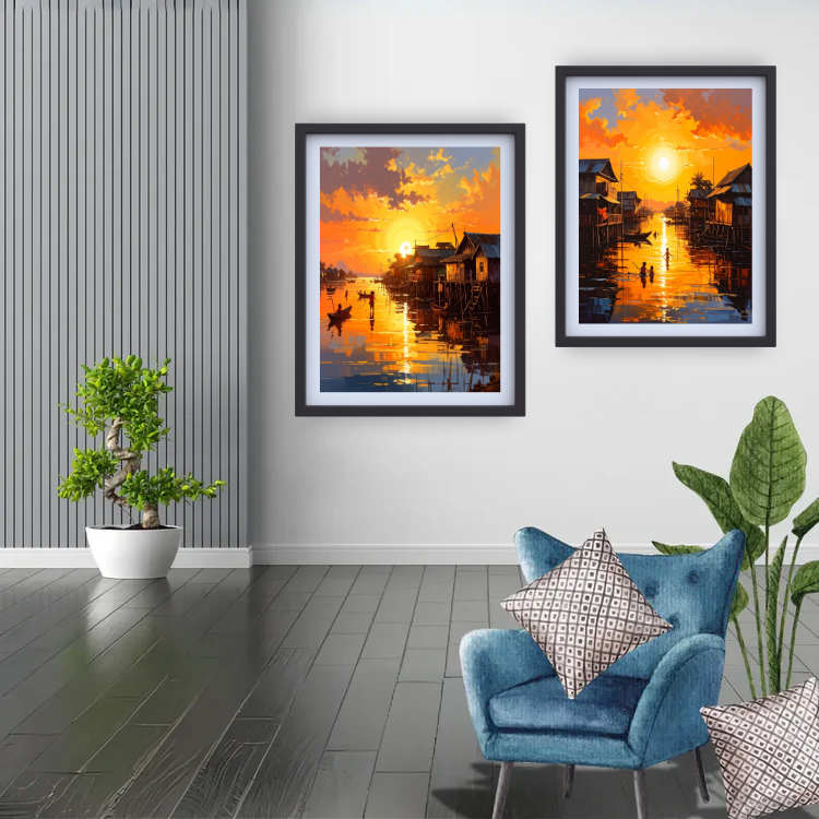 Riverside in Radiant Light - Set Of 2 - Wall Art Canvas WallArtVibes