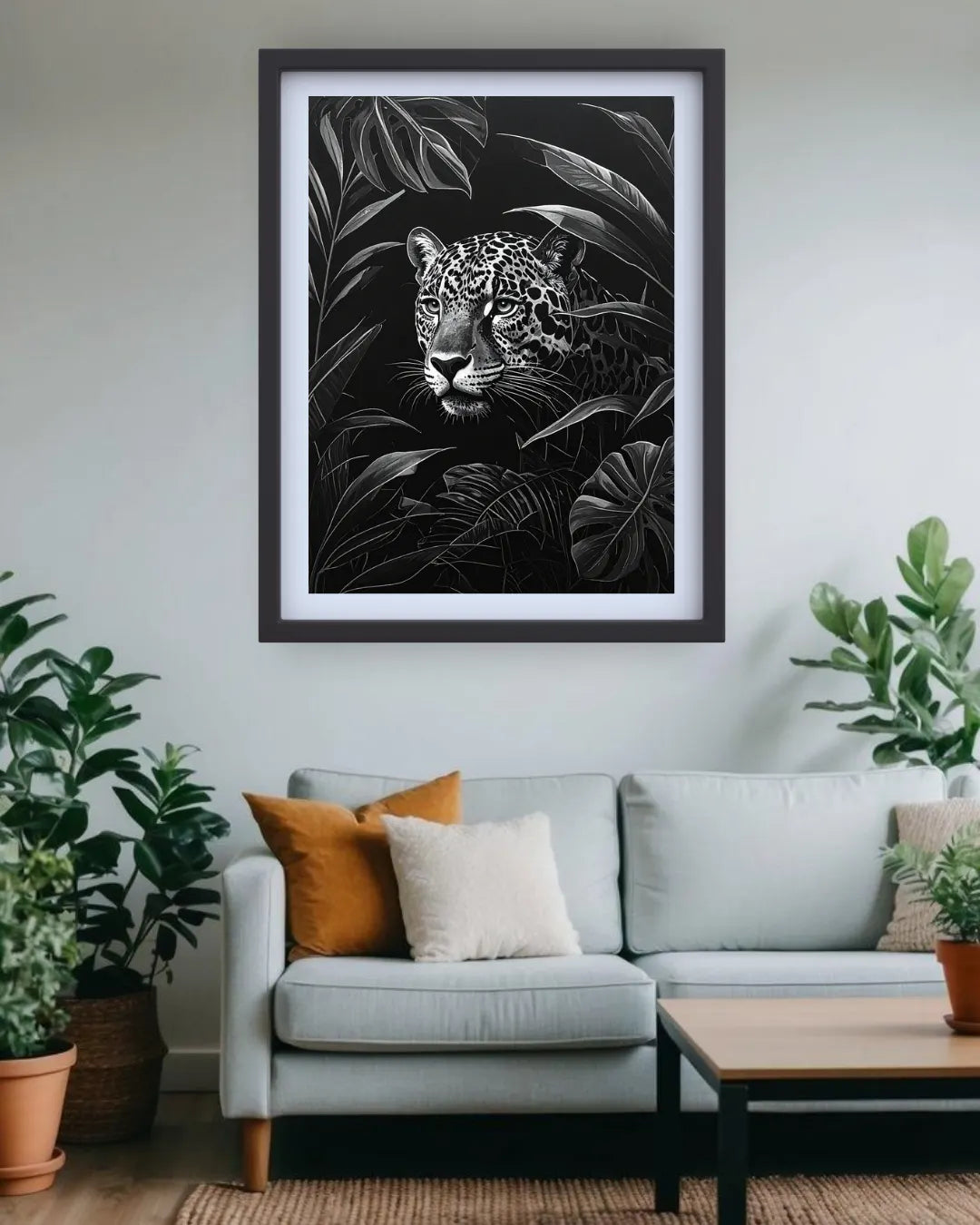 Black &amp; White Leopard in the Jungle – Wall Art Canvas
