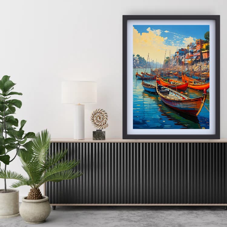 Banaras Boats on the Ghat – Wall Art Canvas WallArtVibes