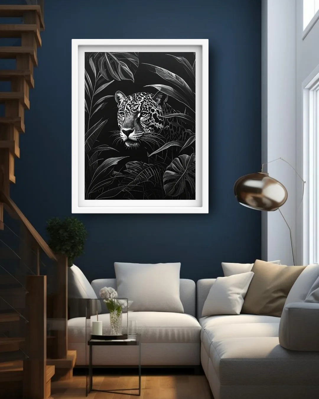Black &amp; White Leopard in the Jungle – Wall Art Canvas