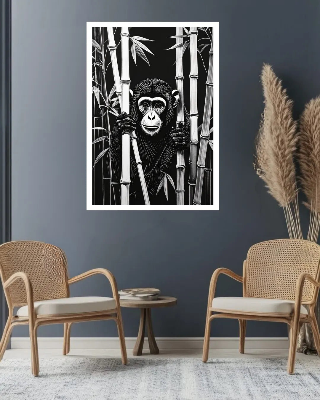 Chimpanzee Behind Bamboo – Wall Art Canvas