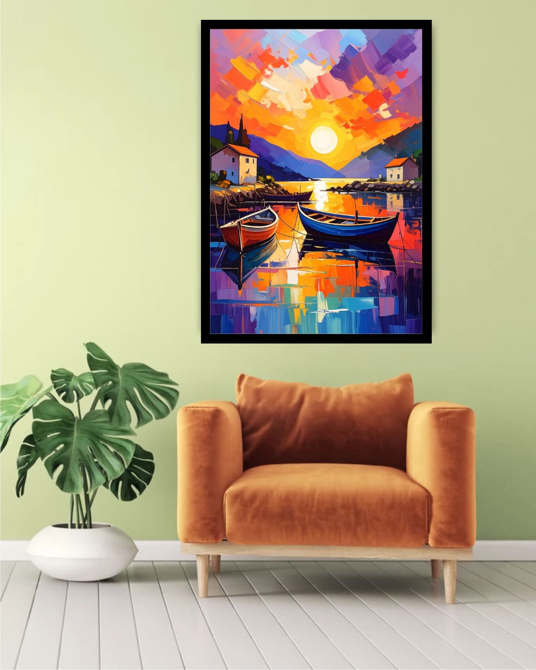 Sunset Harbor: Boats in Color - Wall Art Canvas WallArtVibes