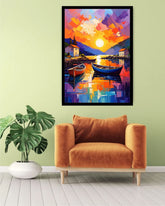 Sunset Harbor: Boats in Color - Wall Art Canvas WallArtVibes
