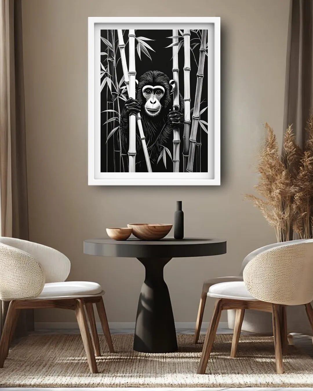 Chimpanzee Behind Bamboo – Wall Art Canvas