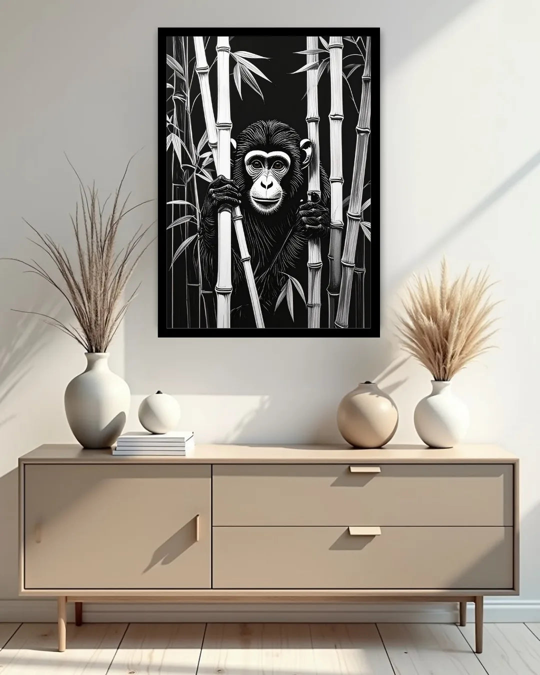 Chimpanzee Behind Bamboo – Wall Art Canvas