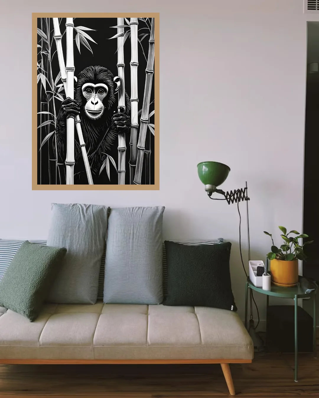 Chimpanzee Behind Bamboo – Wall Art Canvas