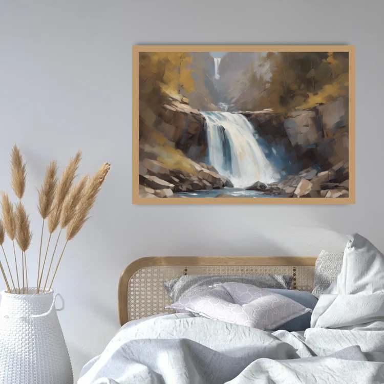 Autumn Rocky Waterfall Canyon - Wall Art Canvas WallArtVibes