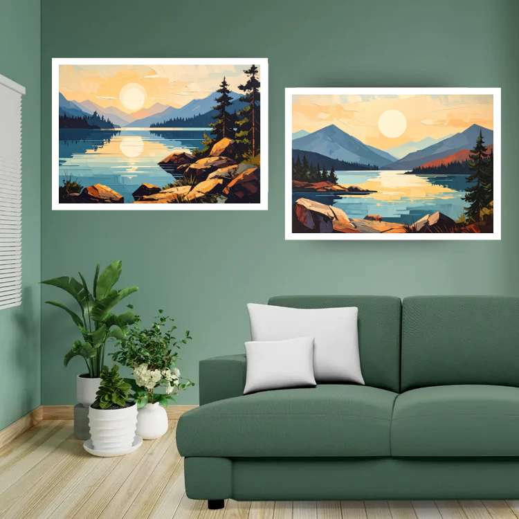 Horizon Calm: Sunset Vista - Set Of 2 - Wall Art Canvas WallArtVibes
