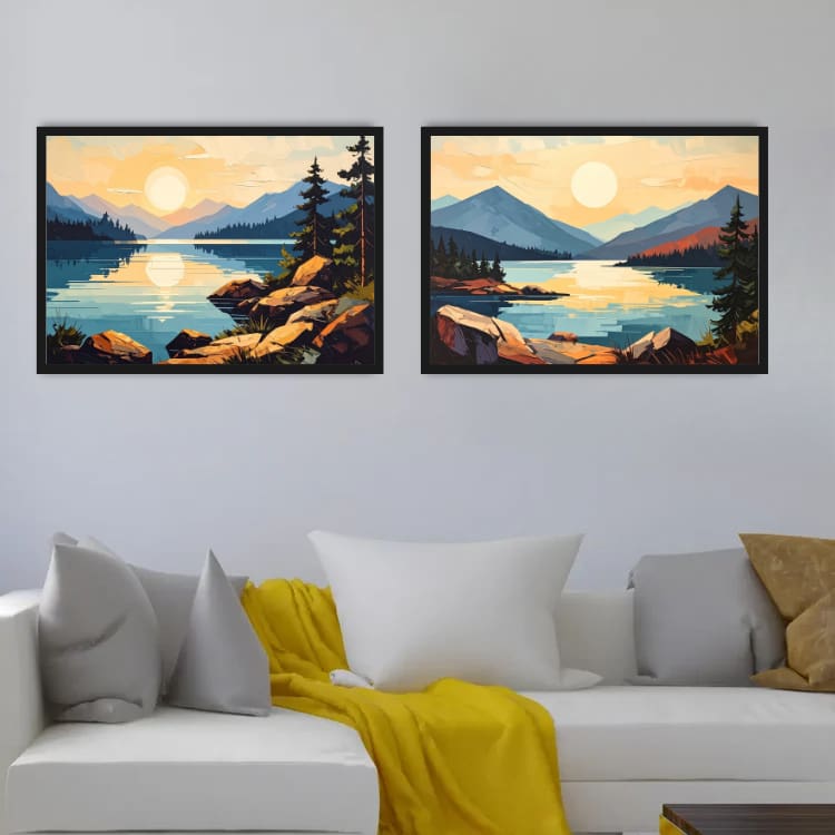 Horizon Calm: Sunset Vista - Set Of 2 - Wall Art Canvas WallArtVibes