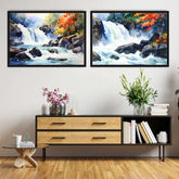Autumn Waterfall - Set Of 2 - Wall Art Canvas WallArtVibes