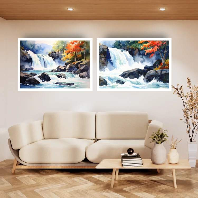 Autumn Waterfall - Set Of 2 - Wall Art Canvas WallArtVibes